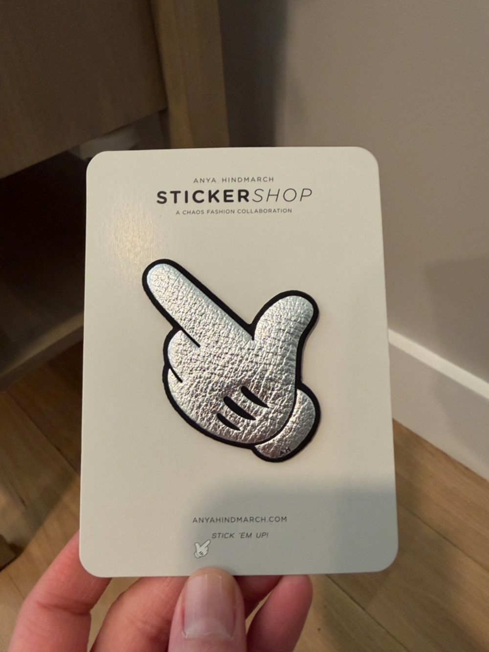 Anya Hindmarch Metallic Silver Cartoon Hand Sticker